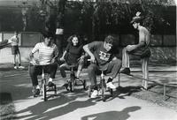 Spring Thing tricycle race, Illinois Institute of Technology, Chicago, Illinois, ca. 1968-1971