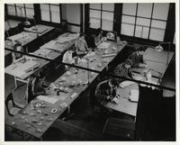 Students in paper cutting workshop at the Institute of Design, Chicago, Illinois, ca. 1945