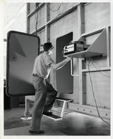 Ken Isaacs with the Knowledge Box, Illinois Institute of Technology, Chicago, Illinois, 1962