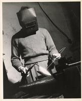 Institute of Design student forging metal, Chicago, Illinois, ca. 1940s