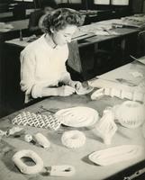 Student Barbara Jeanmaire in an Institute of Design paper cutting class, Chicago, Illinois, ca. 1945-1949