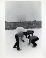 Students building a snowman, Illinois Institute of Technology, Chicago, Illinois, 1980s