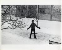 Student holding a snowball, Illinois Institute of Technology, Chicago, Illinois, ca. 1980s