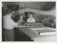 Konrad Wachsmann with Institute of Design students Maurene Strug and Shirley Courtois, Illinois Institute of Technology, Chicago, Illinois, ca. 1954-1959