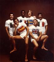 6 men in national t-shirts