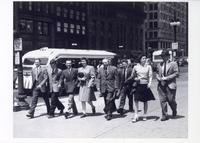 Illinois Institute of Technology Architcture faculty and students walking in the Loop, Chicago, Illinois, ca. 1940-1941