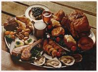 Tray of food on barn wood