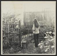 Mary Henry in her garden, Mendocino, California, ca. 1965-1969