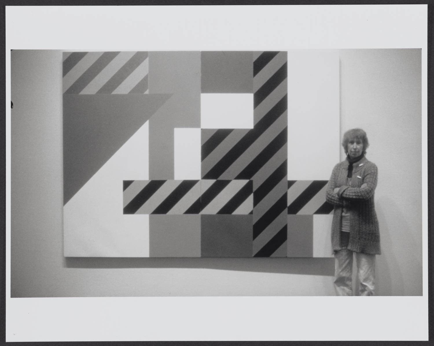 Mary Henry and her painting Giverny 2 at the opening of a solo exhibition at the Whatcom Museum, Bellingham, Washington, 1988