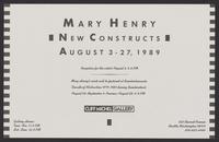 Exhibition announcement for Mary Henry's Exhibit, New Constructs, at Cliff Michel Gallery, Seattle, Washington, 1989, verso