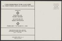 Exhibition announcement for an art exhibition featuring  Mary Henry and  Mike Sweeney at Childers/Proctor Gallery, Langley, Washington, 1988, verso
