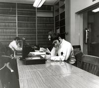 Students studying in the Chicago-Kent building at 10 North Franklin St., Illinois Institute of Technology, Chicago, Illinois. ca. 1971-1975