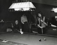 Students playing pool in The Bog campus recreation center, Illinois Institute of Technology, Chicago, Illinois, ca. 1972-1977