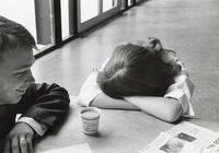 Student with their head on their arms, Illinois Institute of Technology, Chicago, Illinois, ca. 1960-1964
