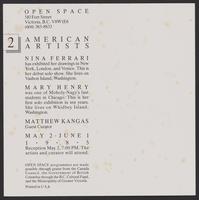 Exhibition announcement: 2 American Artists, Open Space, Victoria, British Columbia, 1985, verso