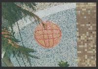 Photograph of Hewlett-Packard Labs, Palo Alto, California, featuring a detail of a mosaic mural by Mary Henry, 1999