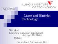 Laser and Waterjet Technology (semester?), IPRO 323: Laser and Waterjet Tech Capability IPRO 323 IPRO Day Presentation Sp06