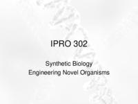Synthetic Biology:  Engineering a Novel Organism (semester?), IPRO 302: Synthetic Biology IPRO 302 IPRO Day Presentation Sp07