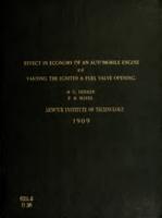 The effect in economy of an automobile engine of varying the igniter and fuel valve opening