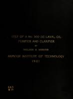 Test of a no. 300 De Laval oil purifier and clarifier