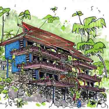 Des Terrasses, unbuilt Sheraton Hotel complex on the island of Moorea, Robert Philip Gordon, 1990